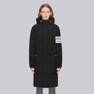 TB冬季中长款羽绒服女加厚保暖经典四道杠连帽外套学院风男女同款