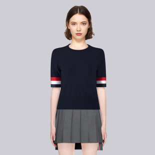TB经典三彩条针织短袖女士夏季修身显瘦tb新款上衣金智媛同款短袖