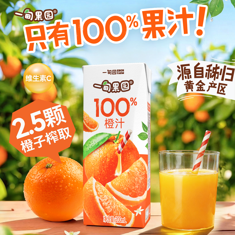 一甸果园100%橙子果汁200mL*10盒