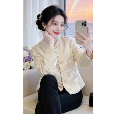 新中式国风重工刺绣上衣女冬立领盘扣高级感禅意保暖棉服唐装外套