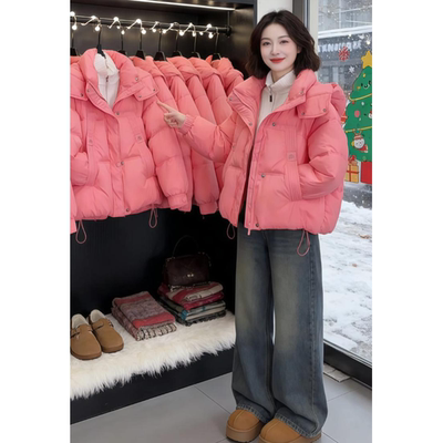 韩系高级感气质通勤风面包服外套女冬季新款时尚简约连帽棉衣棉袄