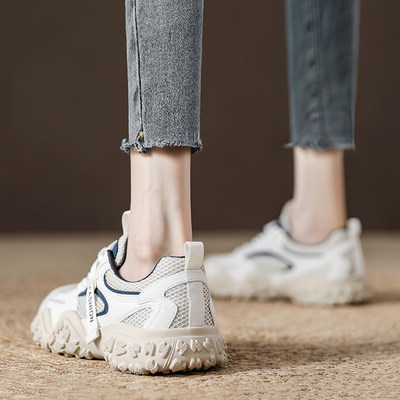 春季薄底超轻不增高老爹鞋女款网面透气宽头胖脚平底运动休闲女鞋