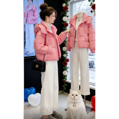粉色棉服女士冬季新款短款小个子加厚棉衣外套棉袄面包服2026新款