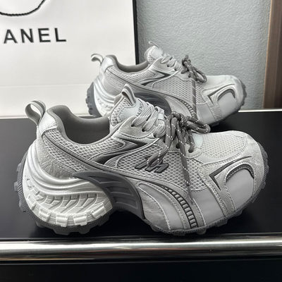 真皮松糕厚底运动鞋女2026春季新款圆头双鞋带小个子增高老爹鞋潮