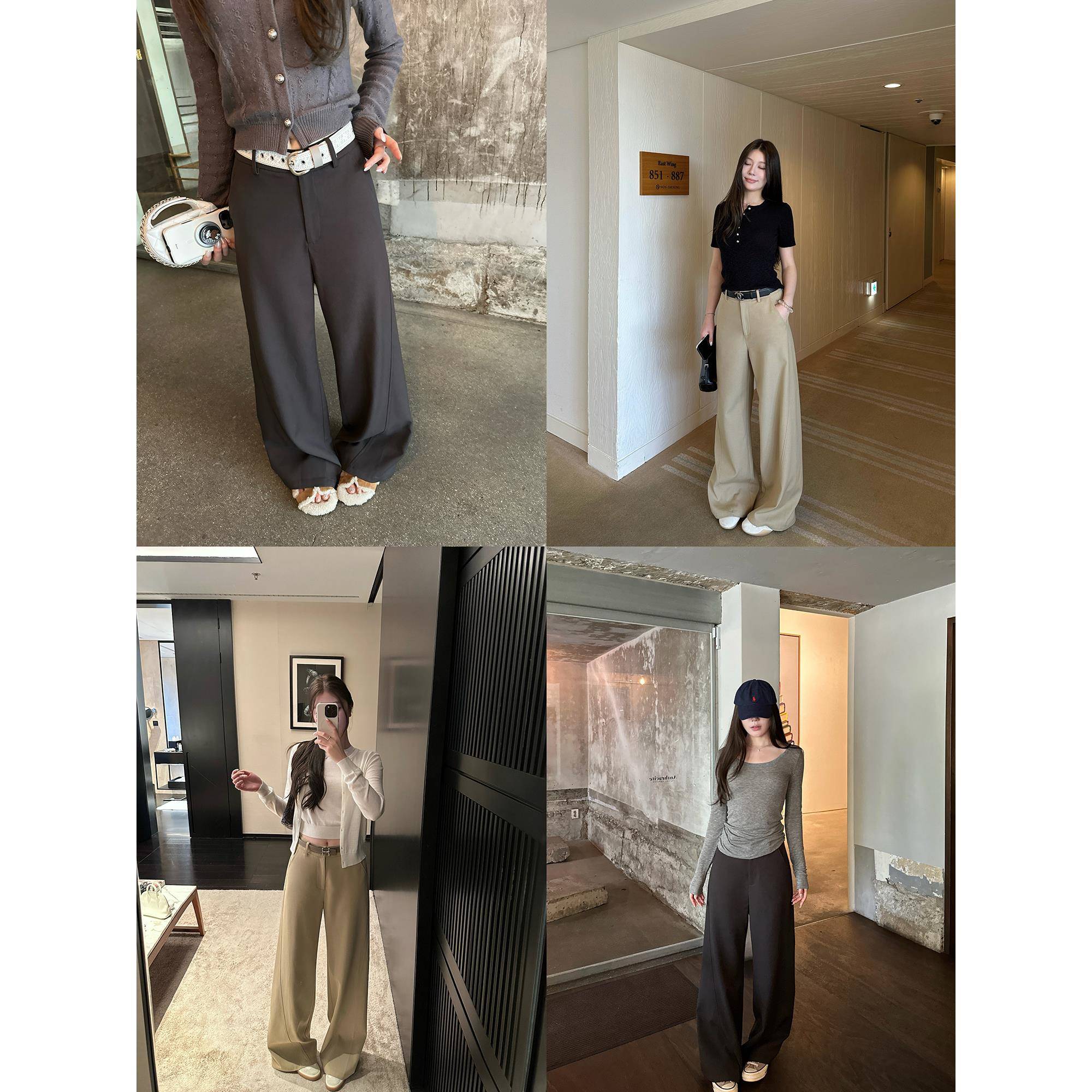 蝶宝嘻 超正裤型 斜侧缝天丝羊毛休闲裤女秋冬宽松阔腿西装裤长裤