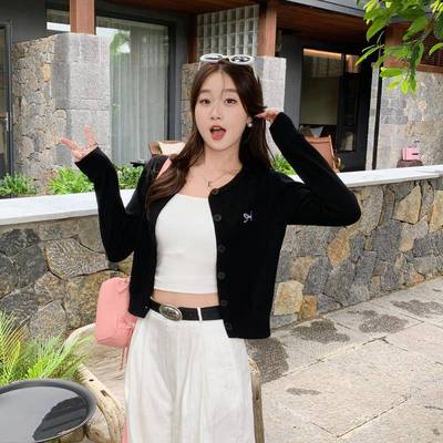 苏三三 黑色针织开衫女高级感春秋毛衣外搭外套早春2025新款上衣