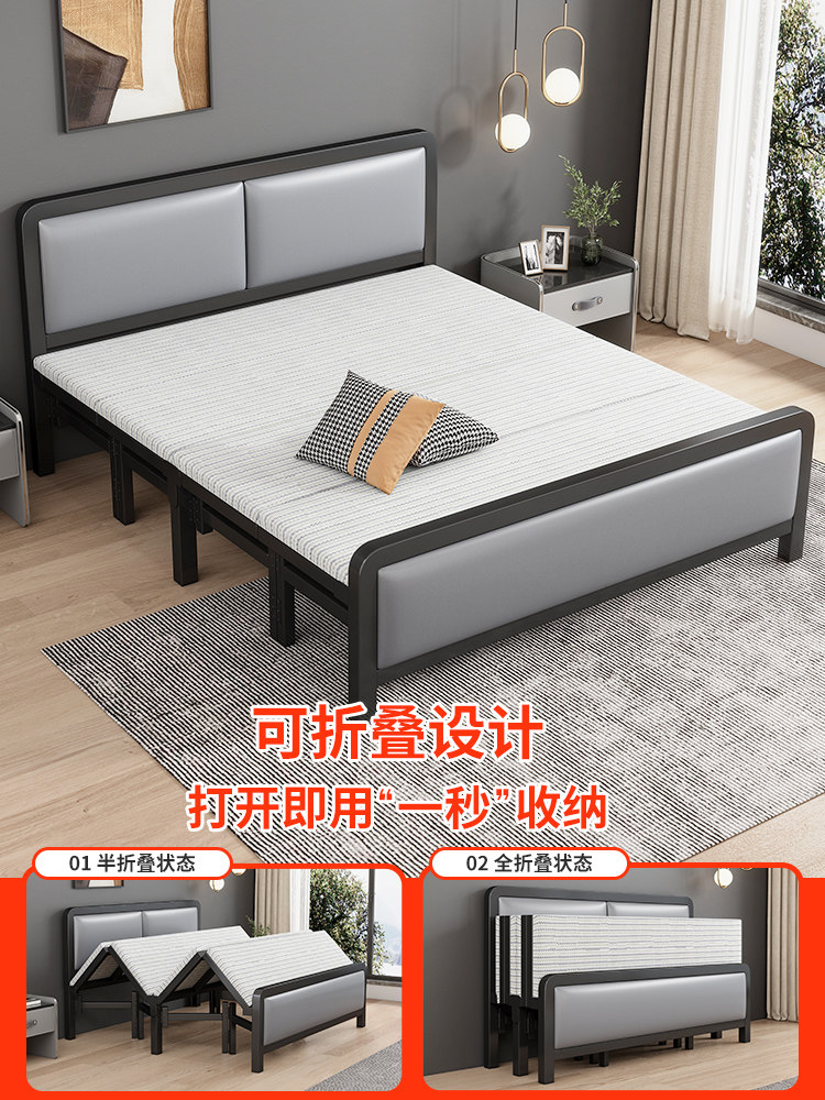 出租屋钢架带床垫折叠床家用客房双人单人加厚加固高档床结实耐用
