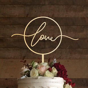 Wooden Love wedding cake topper, Wedding Circle, Party deco