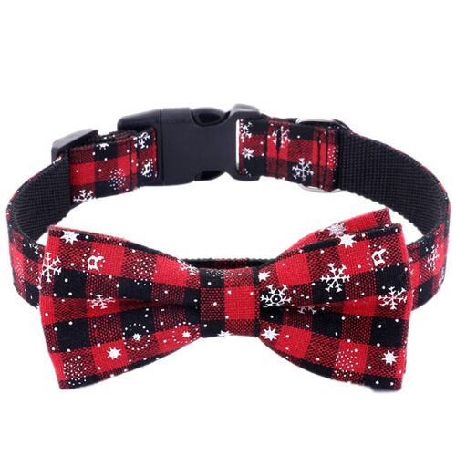 Cotton Red Dog Collar with Bow Tie Snowflake Design Holiday