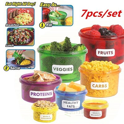 7Pcs/set Portion Control Food Box Prep Storage Container Fit
