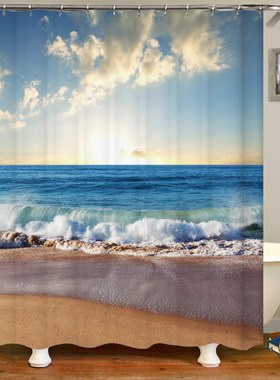 High Quality Sunny Beach Printed Fabric Shower Curtains Sea