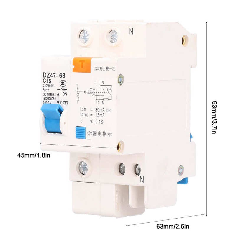 220V 1P16 Residual Current Circuit Breaker DZ47LE Leakage Pr