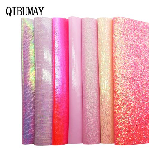 QIBU Pink Chunky Glitter Faux Leather Sheets Multi Materials
