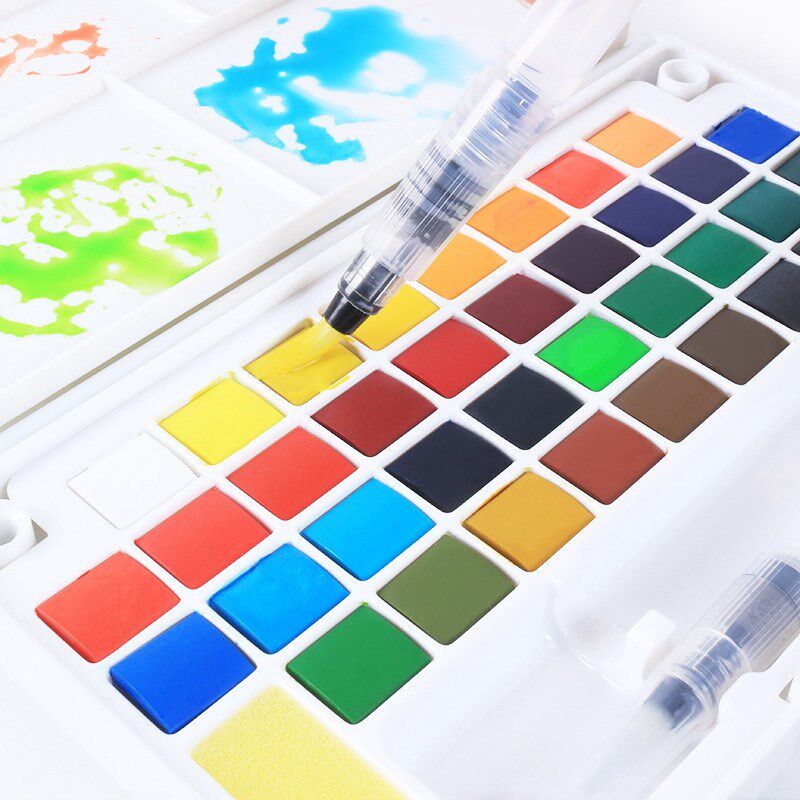 36 Color Solid Pigment Portable Watercolor Paint Set with Br