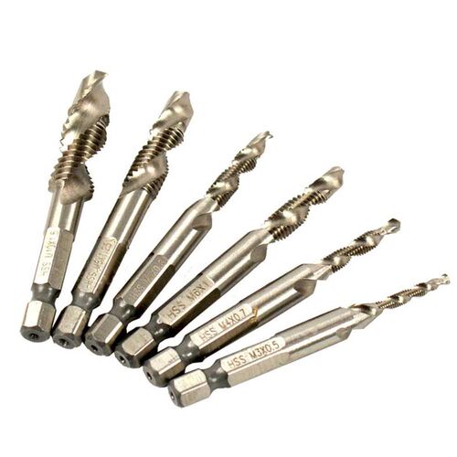 New 6pcs/set Hand Tap Drill Hex Shank HSS Screw Spiral Point