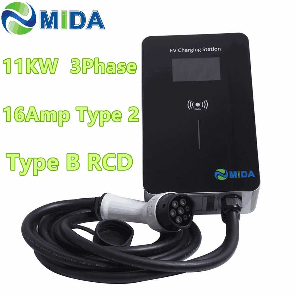 MIDA EV Charger Station 3 Phase 16Amp 11KW EVSE Wallbox RFI
