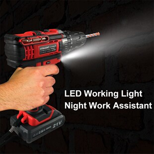 Two Speed 21V Impact Cordless Screwdriver Hammer Drill Batte