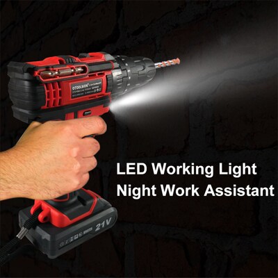 Two Speed 21V Impact Cordless Screwdriver Hammer Drill Batte