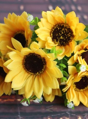 Cute 1 Bunch 7 Heads Sunflower Silk Artificial Flower Bouque