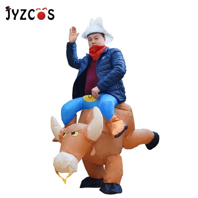 JYZCOS Inflatable Cow Costume Ride on Bull Cowboy Cosplay C