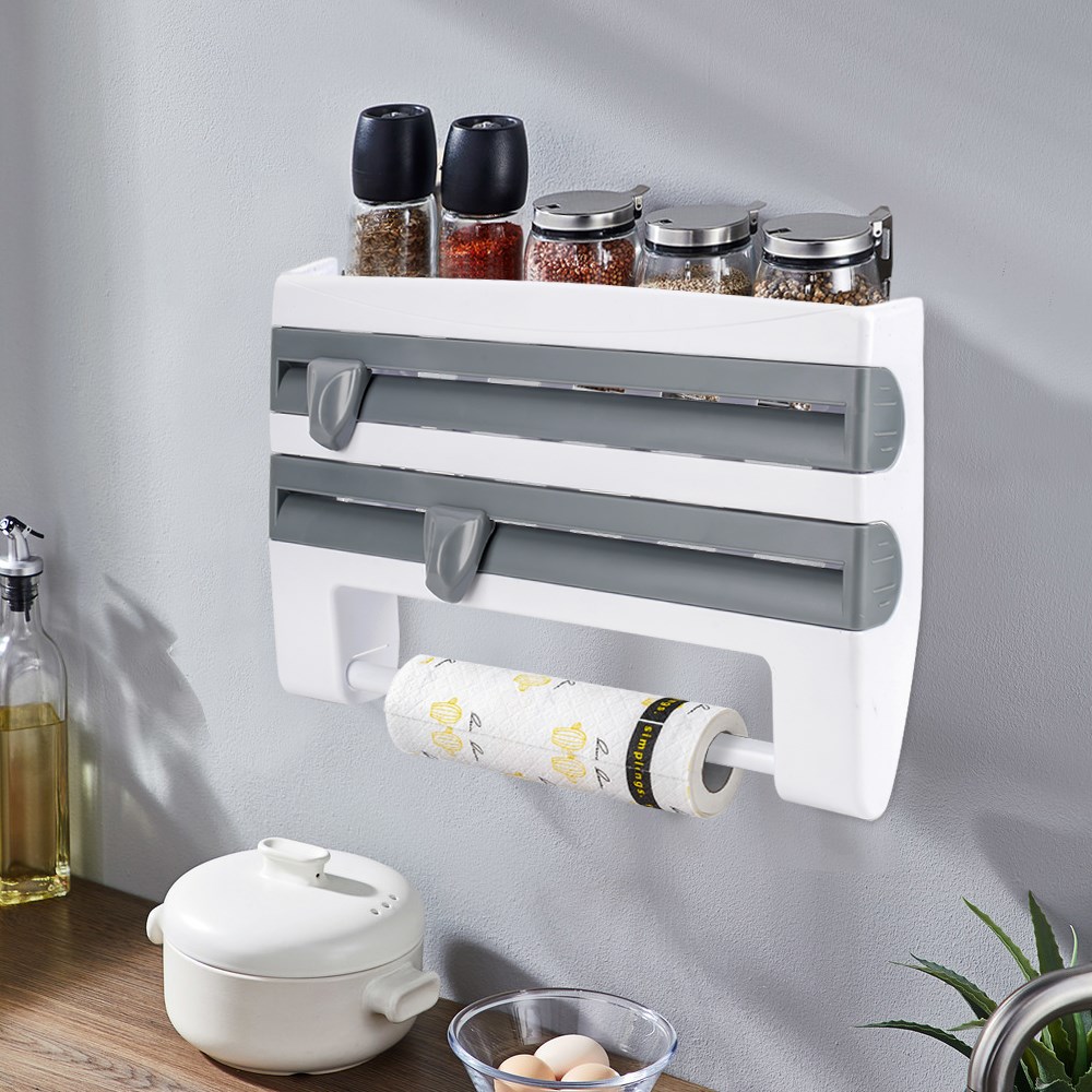 4 In 1 Kitchen Organizer Paper Towel Holder Cling Film Cutt