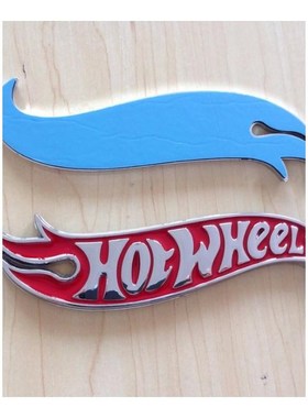 1pair Chrome & Red Hot Wheels Flames Emblem Badge Hot Rod, M