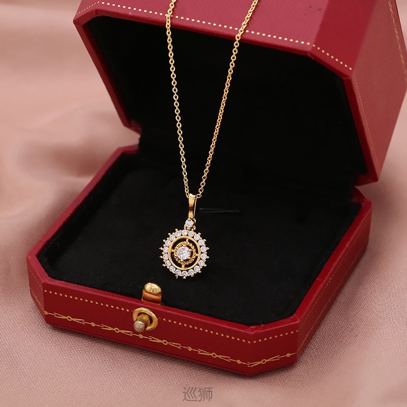 S925 Sterling Silver Lucky flash diamond compass necklace fo