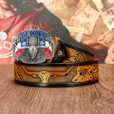 Western cowboy men's leather retro belt domineering bull he