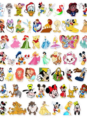 Disney 56pcs Princess Mickey Minnie Cartoon Stickers Skateb