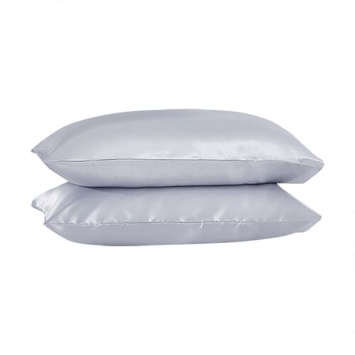 2PCS Simple Pillowcase Satin Silk Solid Color Bedding Smooth