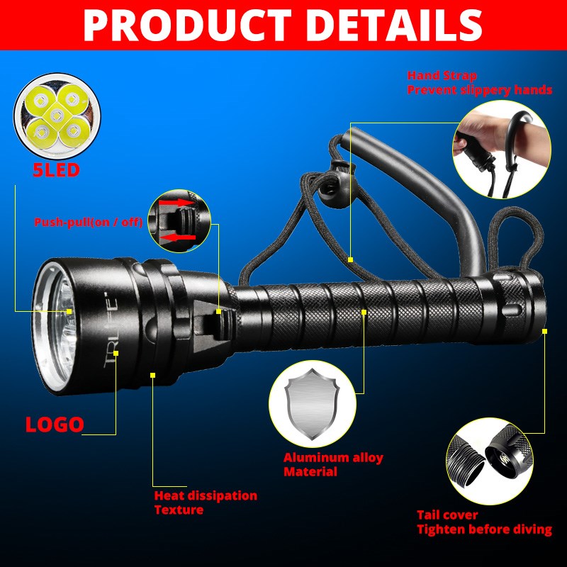 6000LM Scuba LED Diving Flashlight 5L2 5UV Flash Light Lante