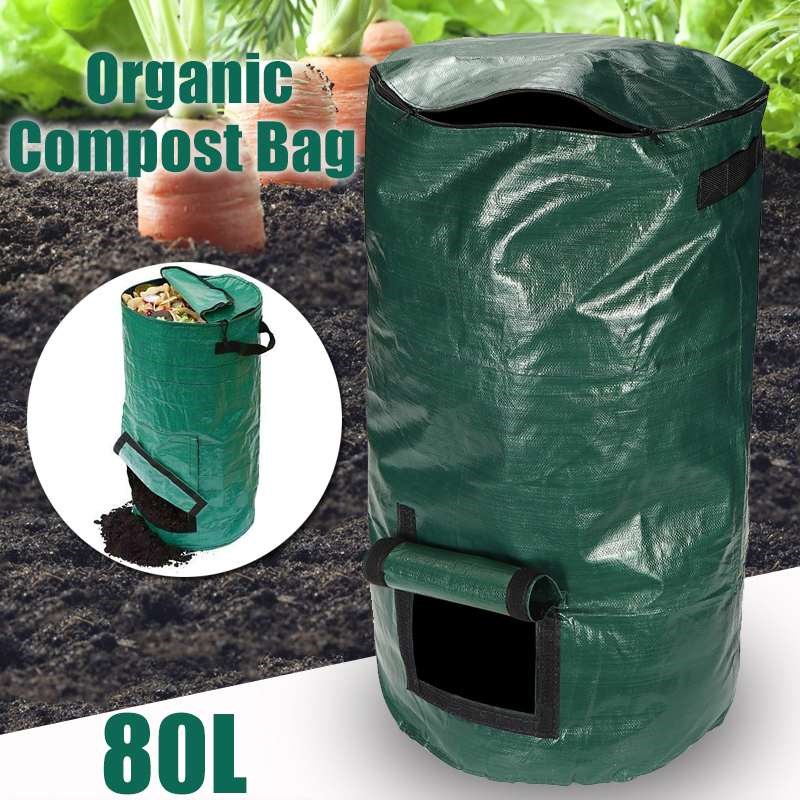 80L Organic Waste Kitchen Garden Yard Compost Bag Portable