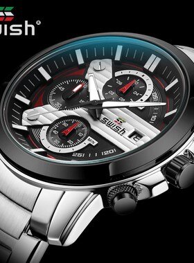 Relogio Masculino Stainless Steel Chronograph Sports Watche