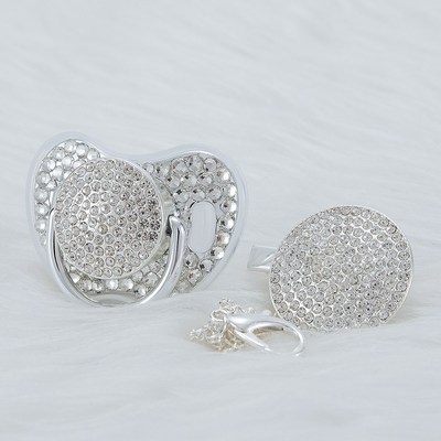 MIYOCAR SGS all silver bling pacifier and clip BPA free dum