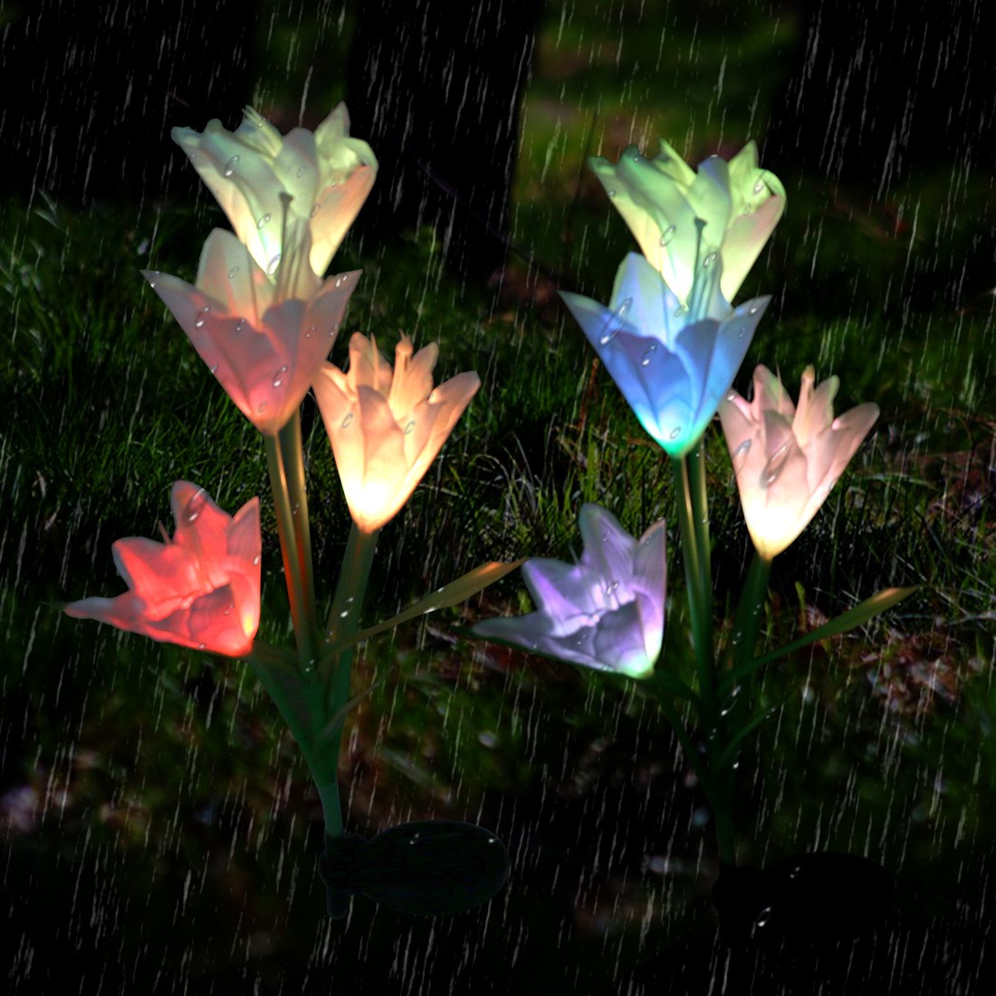 2pcs/Pack Lily Flower Solar Light Outdoor Colorful Garden De