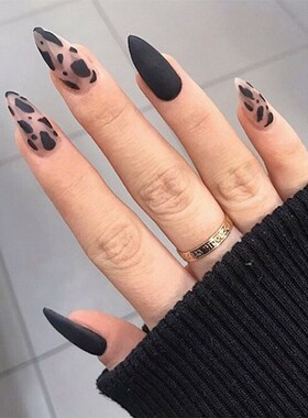 24pcs stiletto false press on nails matte Black color Leopa