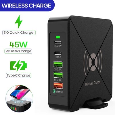 PD 45W Type C Wireless Charger Charging Station Hub Mobile