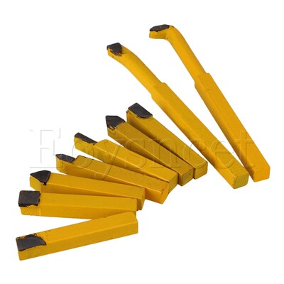 9pcs Iron Lathe Brazed Carbide Turning Tool Bit 10mm Square