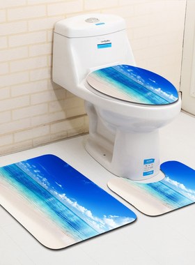 3 Pcs Bathroom Mat Set Toilet Rugs Ocean Scenery Toilet Seat