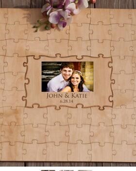 personalize couples photos rustic puzzles wedding day guest