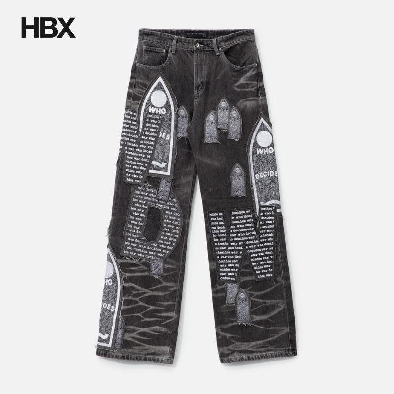 Who Decides War Motif Patched Denim 牛仔裤男HBX
