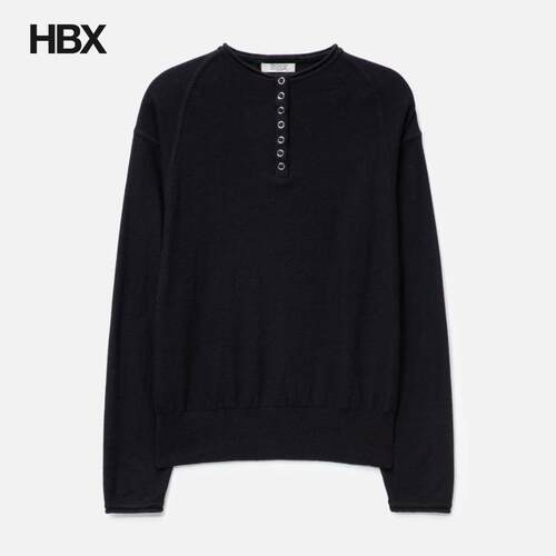 anggae Half Neck Button Pullover 长袖T恤女HBX