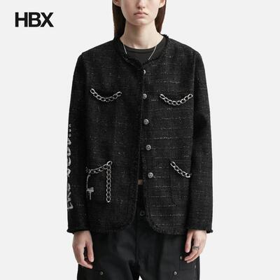 YEEL Painted Tweed Jacket With Chain Detail Black 外套女HBX