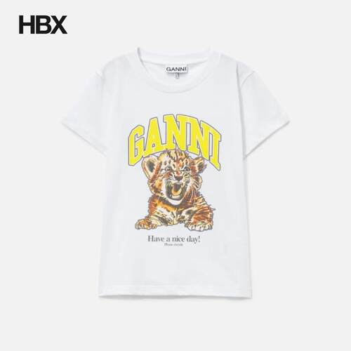 Ganni Cotton Baby Fit T-Shirt With Tiger 短袖T恤女HBX