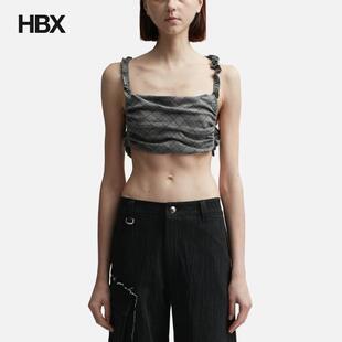 Gray Top Checkered Ruched 上衣女HBX Mix Ganni