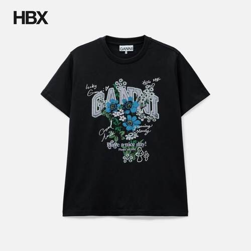 Ganni T-Shirt With Flowers 短袖T恤女HBX