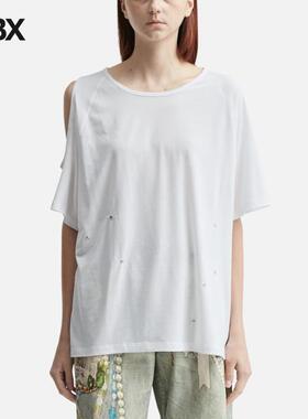 Deinet One-Slit Snap T-Shirts In White 短袖T恤女HBX