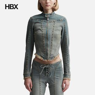 Misbhv Sunset Wash Denim Jacket With Studs  BLUE 连衣裙女HBX