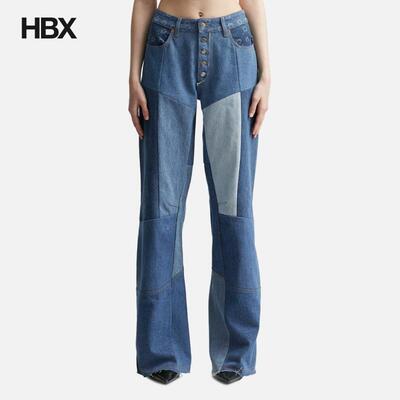 Marine Serre Regenerated Denim Monogram Wide Leg 牛仔裤女