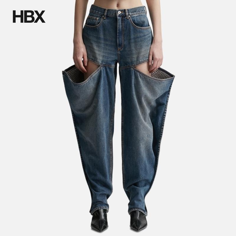 Area Crystal Embellished Slit Jeans 牛仔裤女HBX